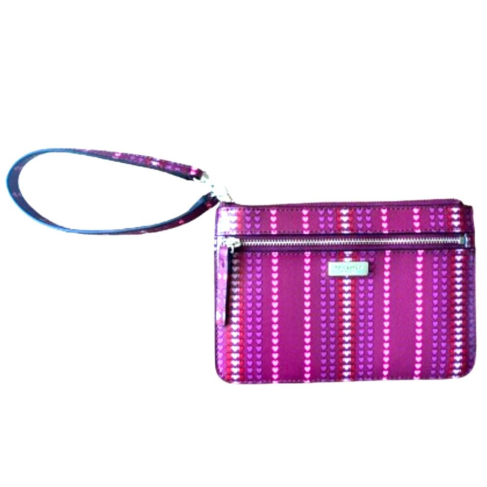 Kate Spade New York Tinie Shore Street Heart Stripe Wristlet Cranberry Cocktail